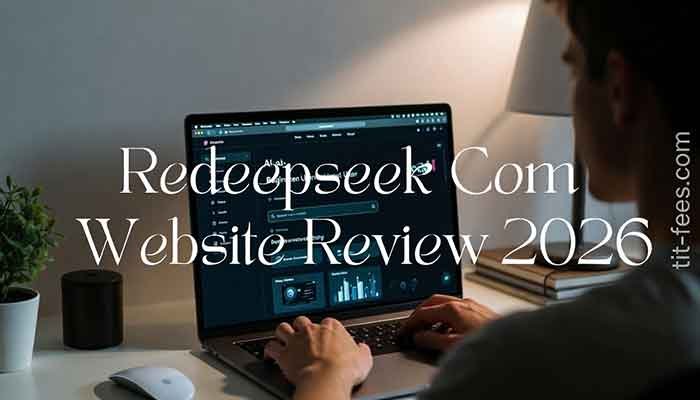 Person reviewing Redeepseek Com AI website on a laptop